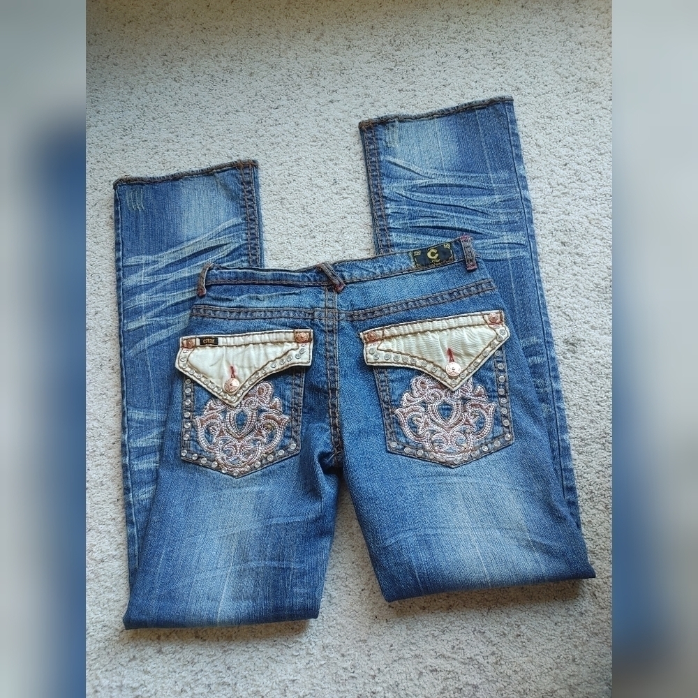 Cstar by‎ Ciano Farmer stitched womens Jeans western denim bling embroidered